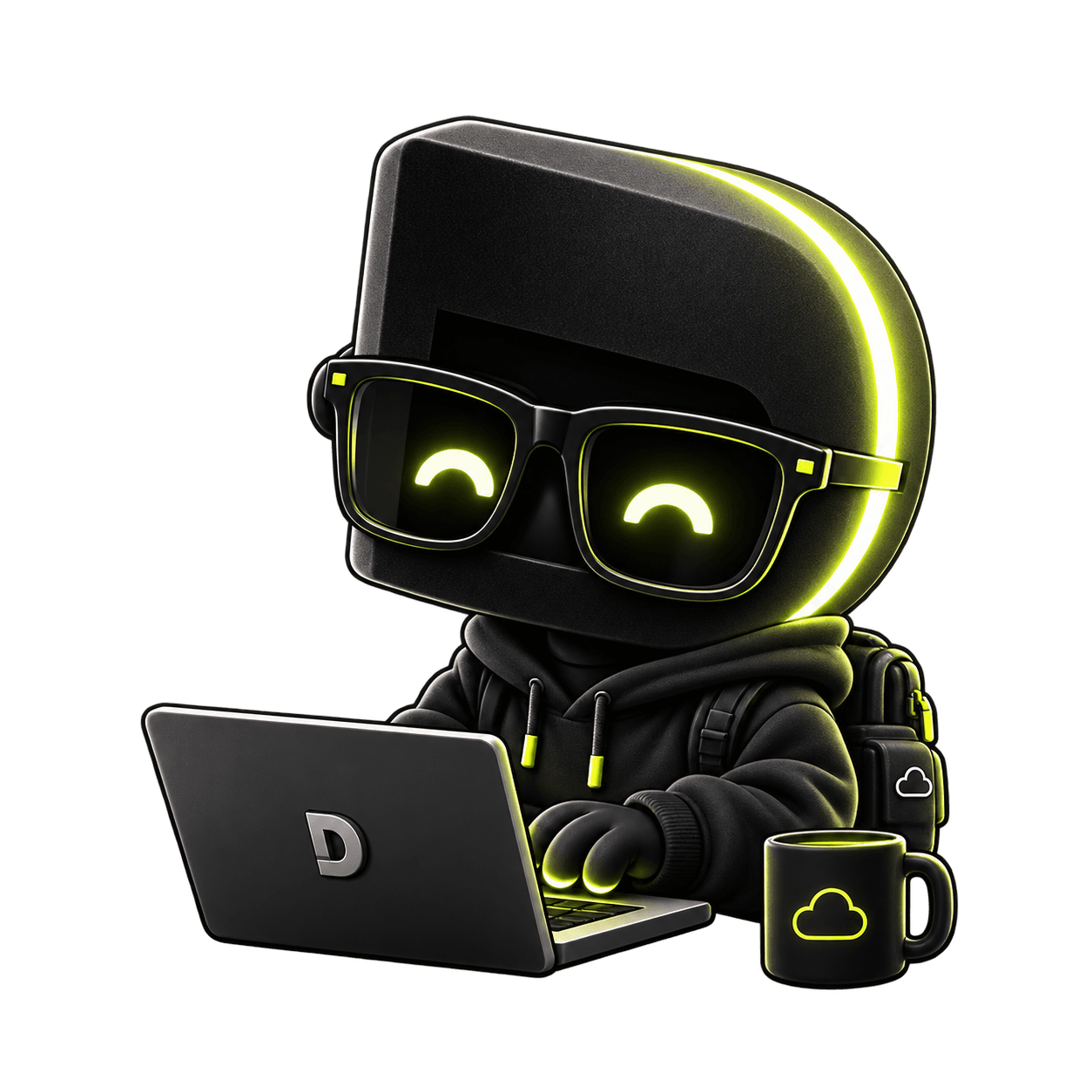 WardBee mascot reviewing evidence on a laptop